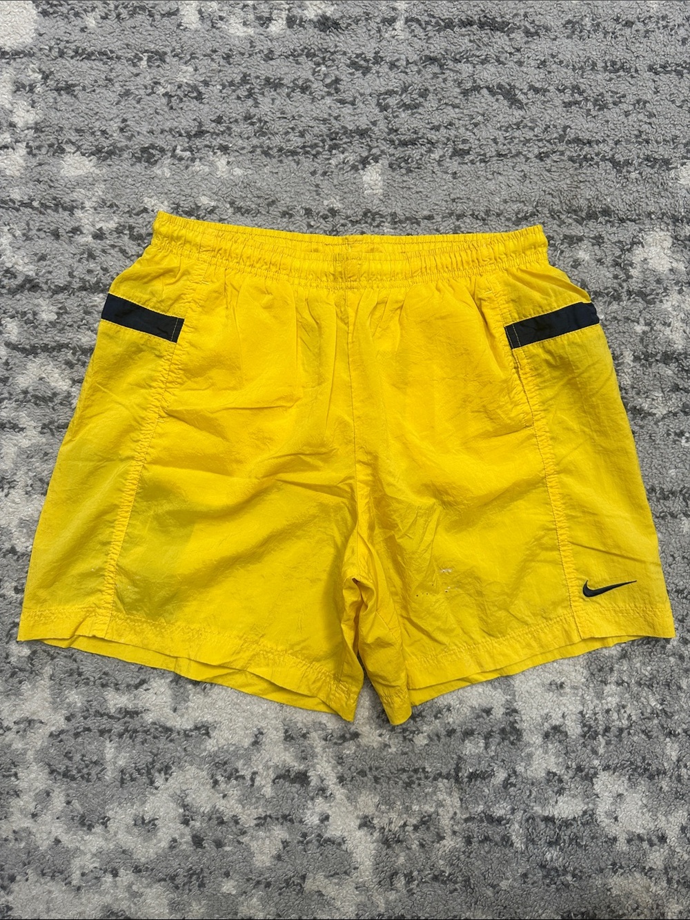 Vintage Nike Men’s Bright Yellow Athletic Shorts with Black Trim